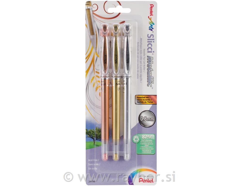Gel olovke Pentel 0,8 mm metallic, set 3