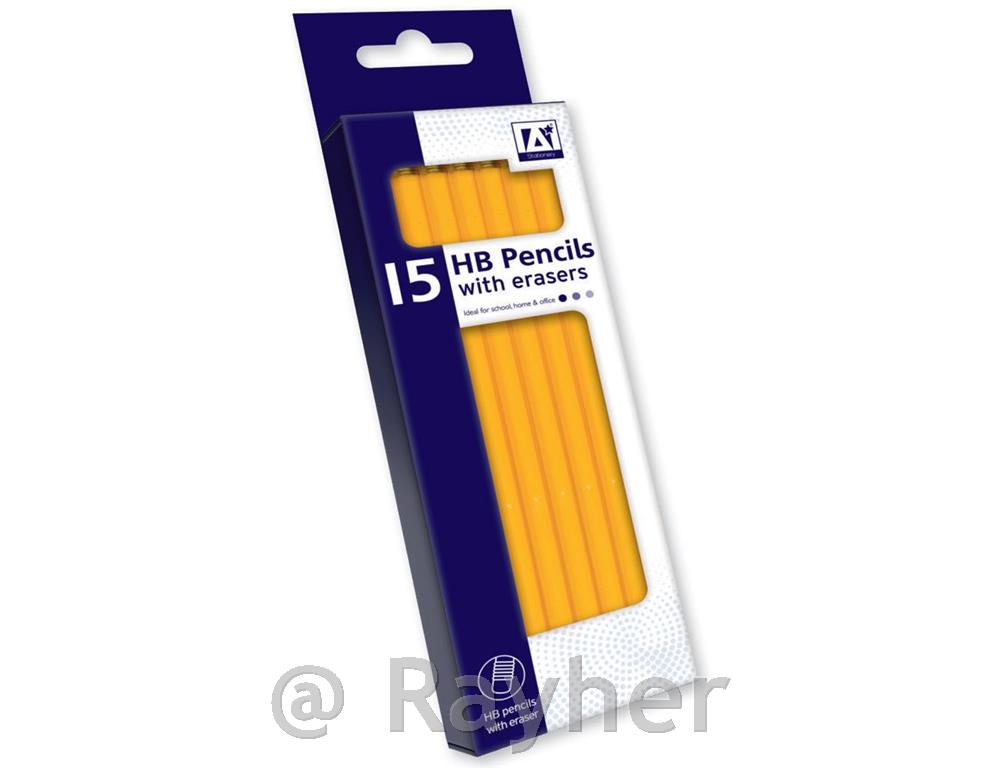 Grafitne olovke HB s gumicom, set 15