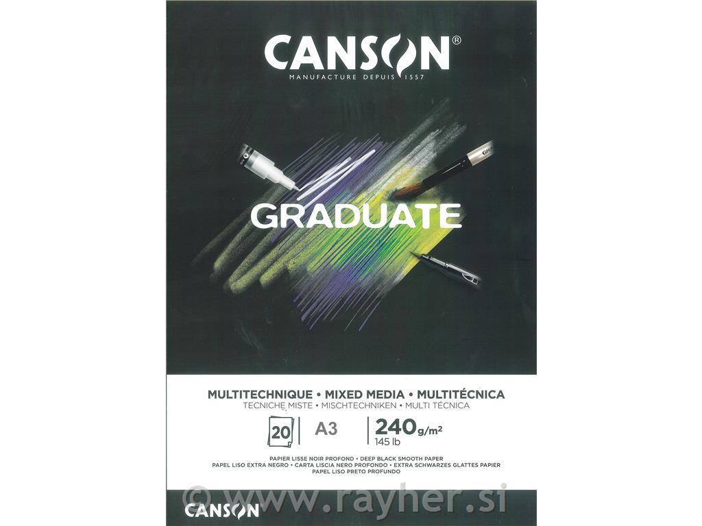 Skicirka Graduate Mixed Media Black A3 240 g, 20 listna