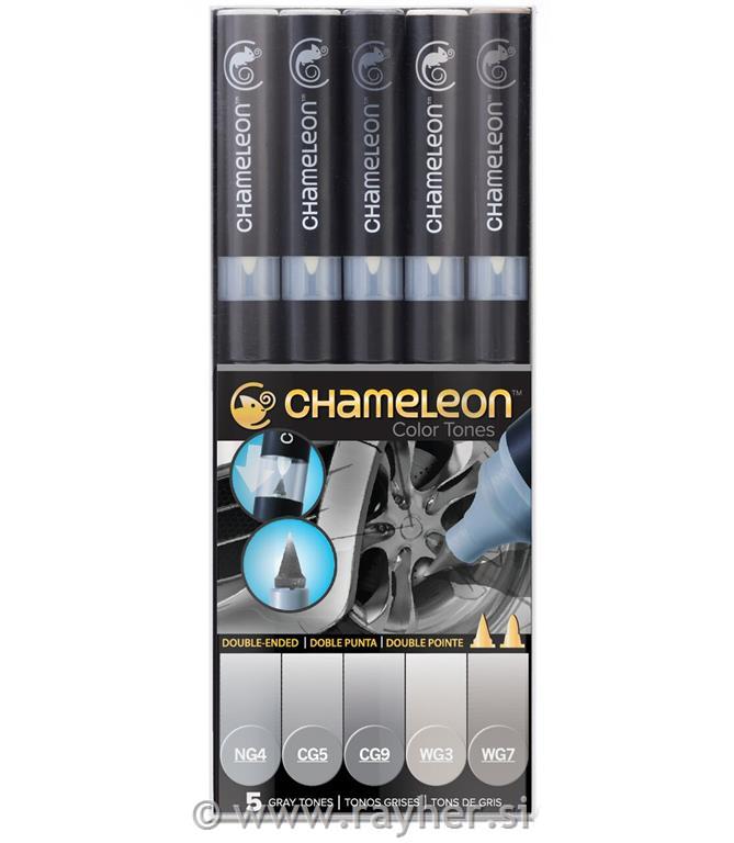 Flomasteri Chameleon set 5, Sivi tonovi