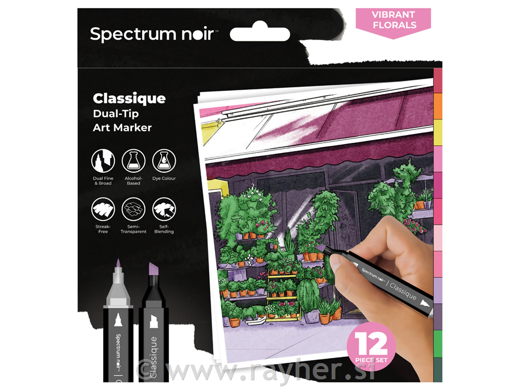Flomasteri Spectrum Noir Vibrant Florals, set 12