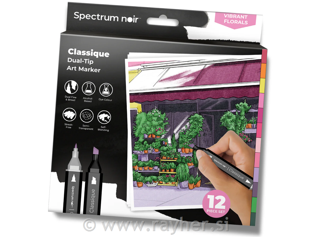 Flomasteri Spectrum Noir Vibrant Florals, set 12