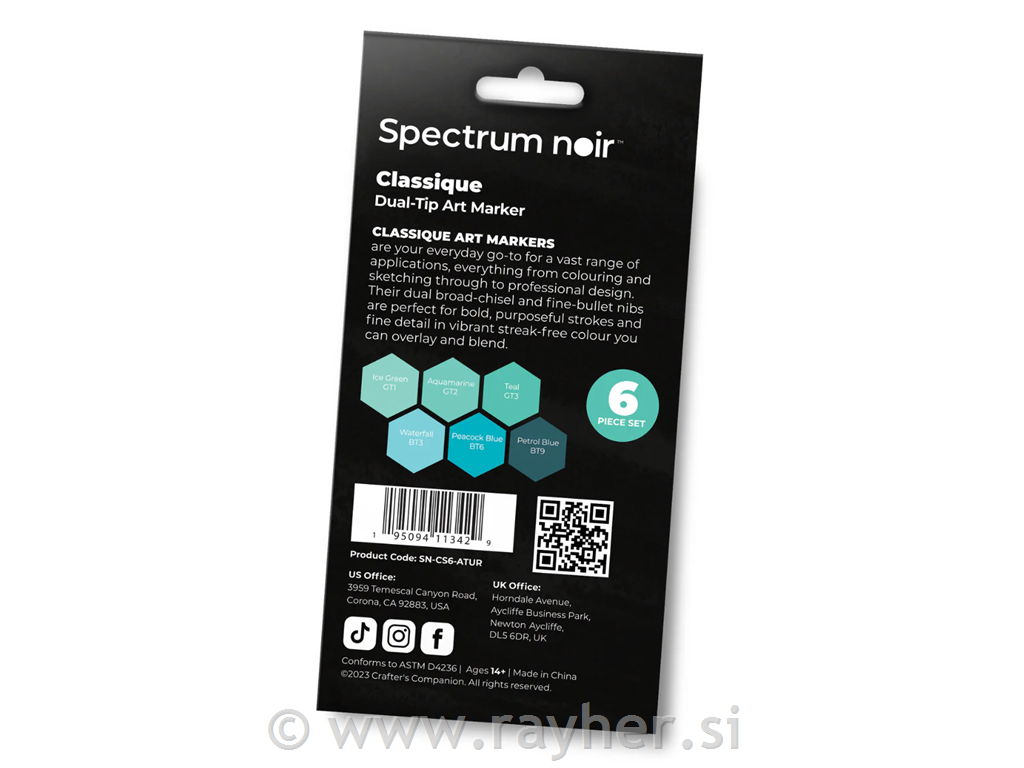 Flomasteri Spectrum Noir Aquatic Turquoises, set 6