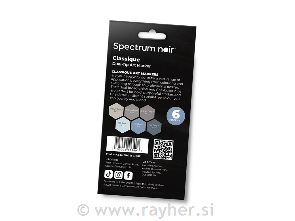 Flomasteri Spectrum Noir Muted Greys, set 6