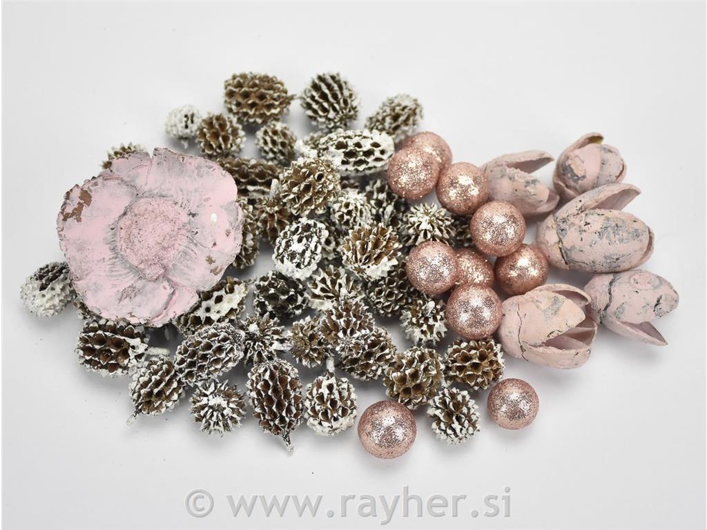 Božična dekoracija set, natur, zasneženo roza