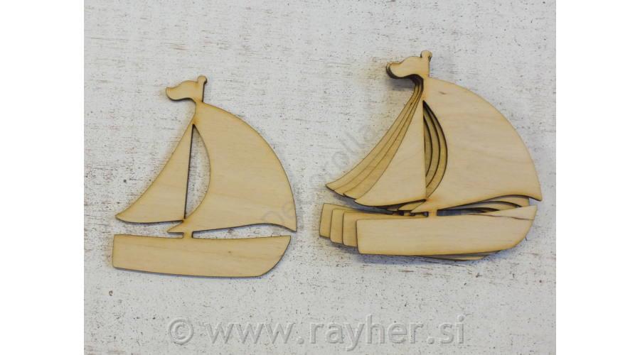 Drveni ukras, Jedrilica, set 5, 9cm