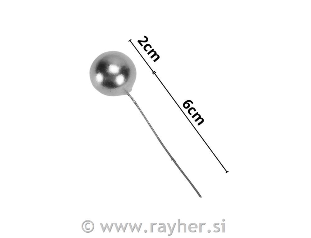 Bobice na žici, srebrne, 2cm, set 20