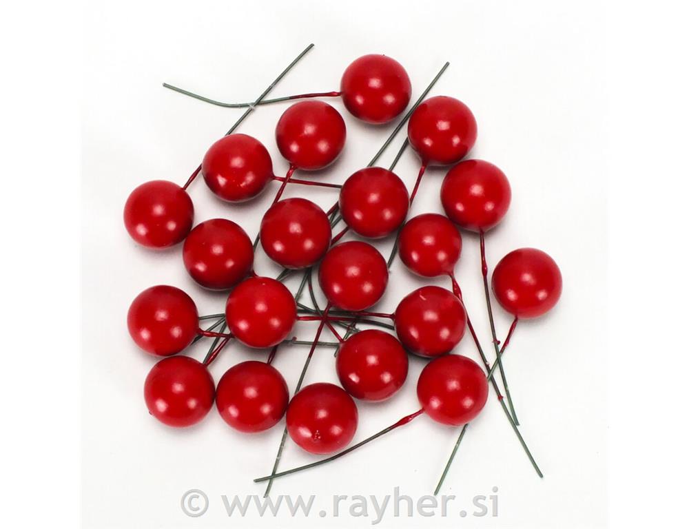 Bobice na žici, crvene, 2cm, set 20