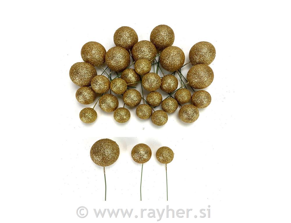 Bobice na žici, zlatne sa šljok., set 30