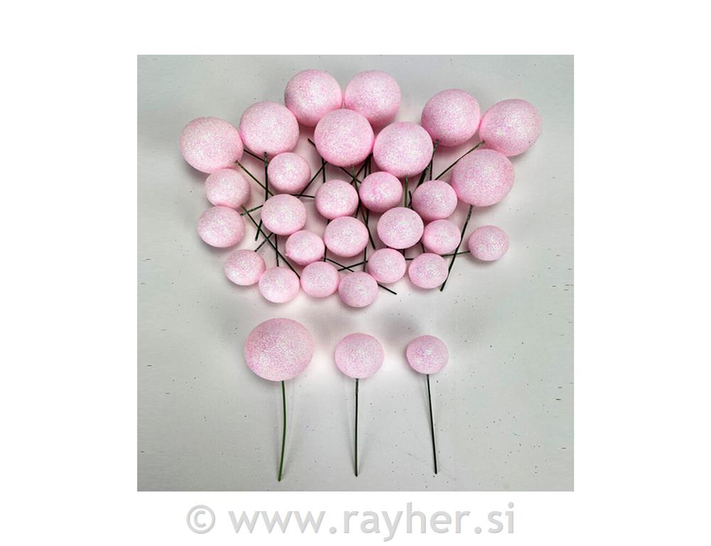 Bobice na žici, pink sa šljok.,set 30