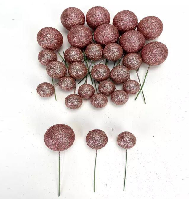 Bobice na žici, rose gold sa šljok.,set 30