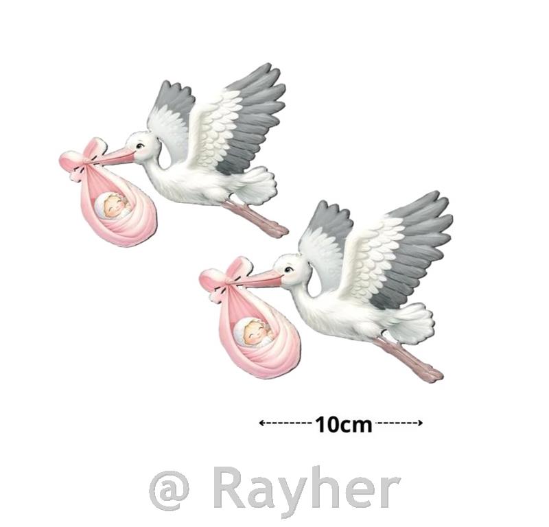 Drveni ukras, roda s bebom, pink, set 2