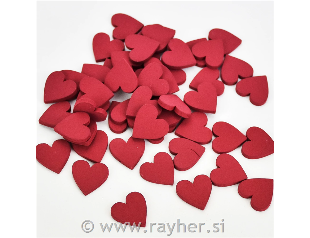 Drvena srca, crvena, 2cm, set 50