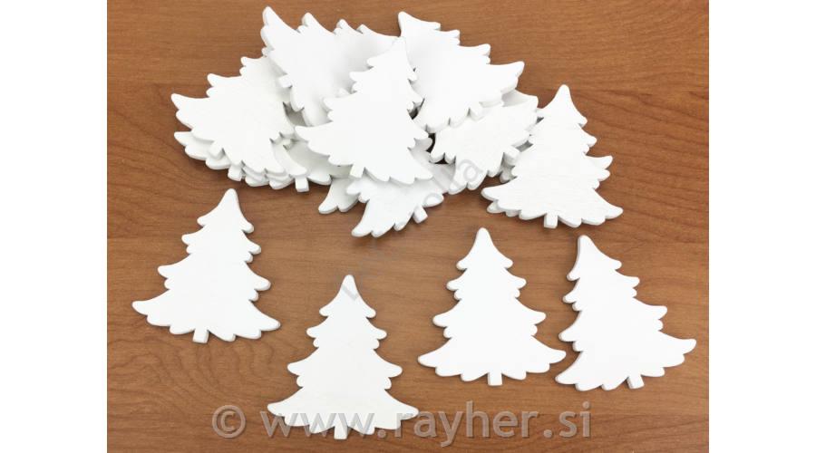 Drvene smreke, bijele, 5cm, set 5