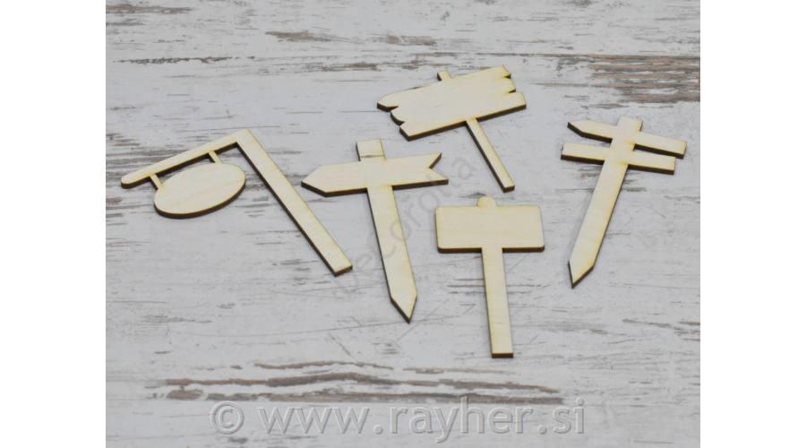 Drveni ukras, Putokazi, 9cm, set 5