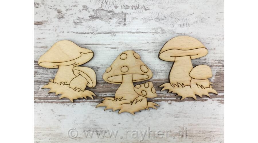 Drveni ukrasi, pečurke, 6 cm, set 3