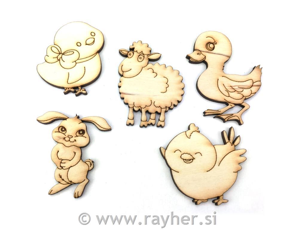 Drveni ukrasi, Uskrs, 5cm, set 5