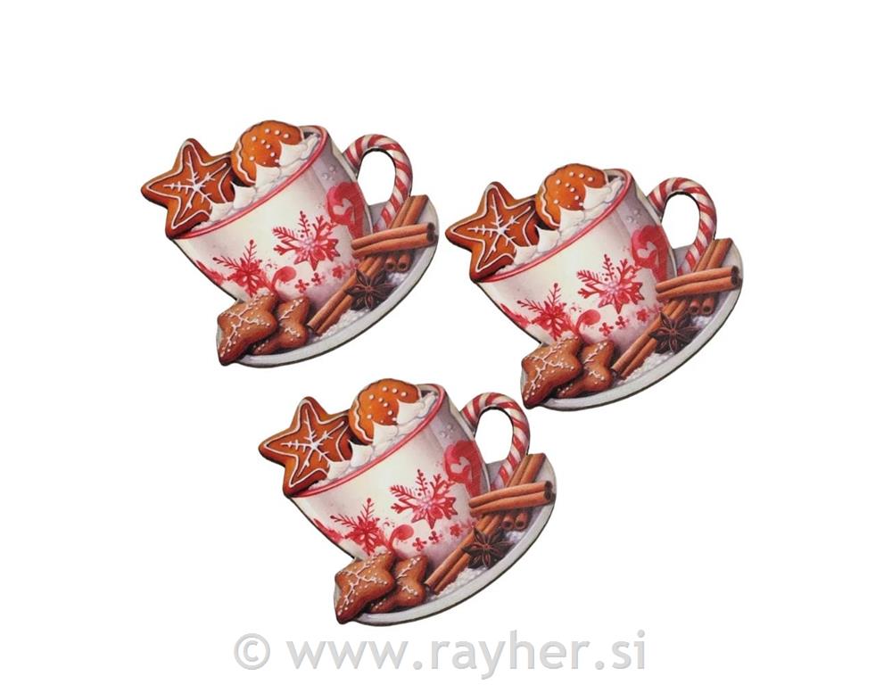 Leseni okrasek Skodelica kakava, set 3