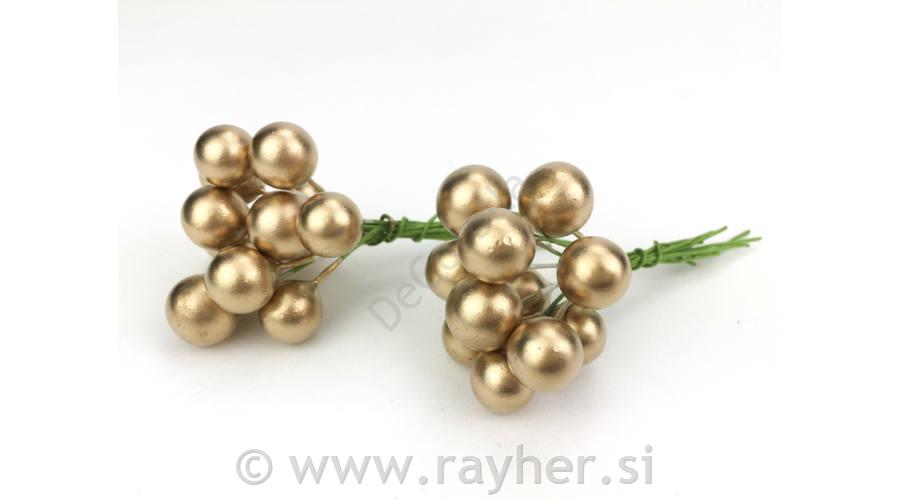 Bobica na žici, zlatne, 1cm, set 24