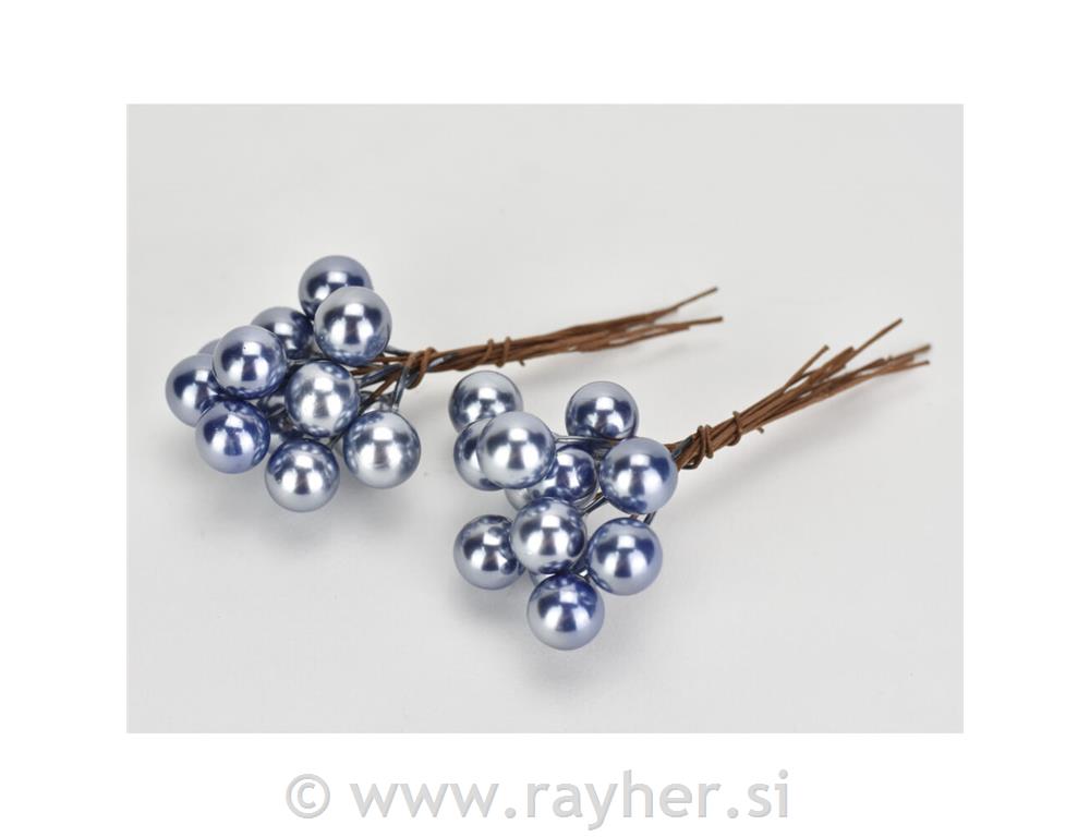 Bobice na žici, perl plave,1cm, set 24