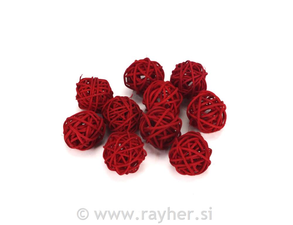 Loptice od ratana, 3cm, crvene, set 10