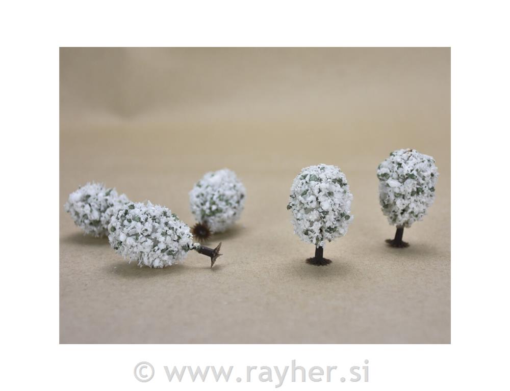 Mini drevo, beli cvetovi, 4cm, set 5