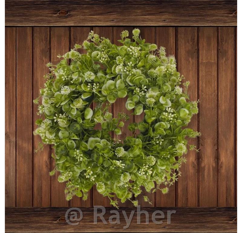 Wreath with greenery and flowers, 37 cm