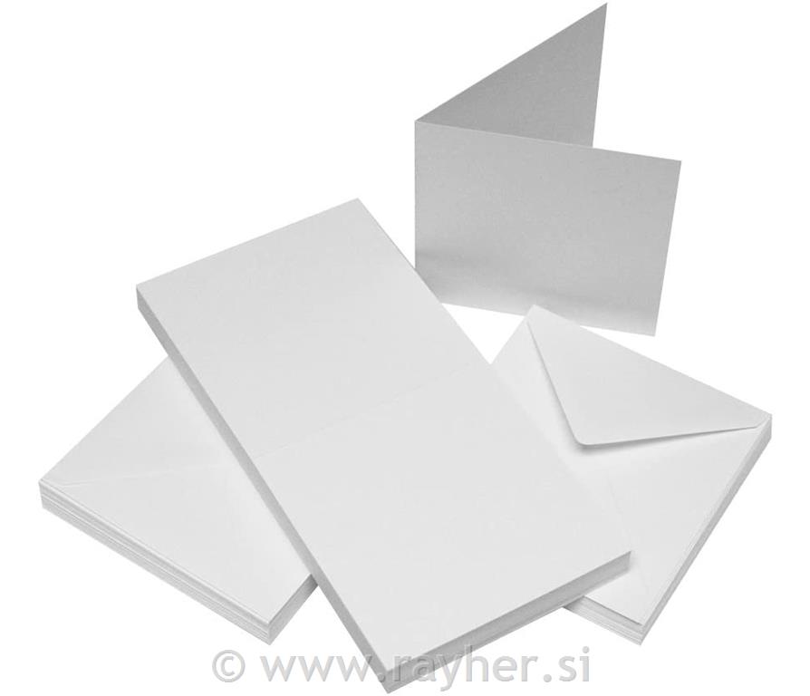 Kuverte+Vizitke, Set 50, 10,2X10,2cm, bele barve