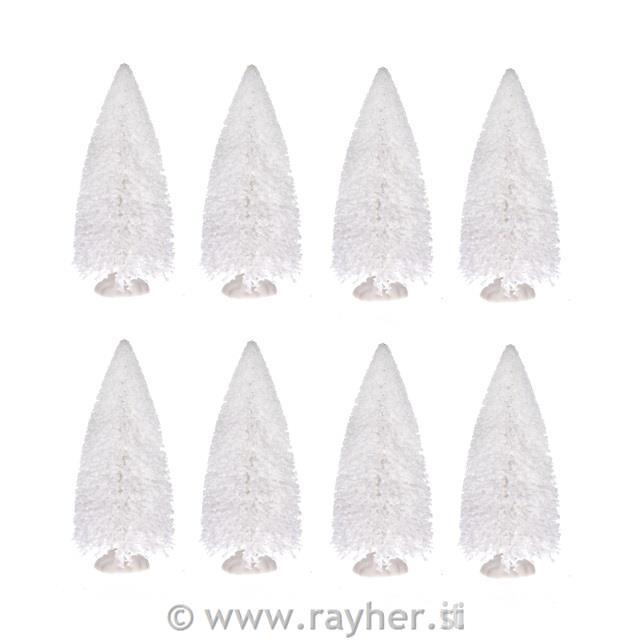Smreke, bele z bleščicami, 6cm, set 8