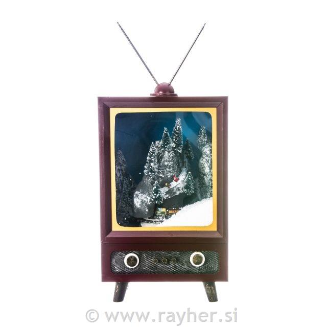 Božični retro televizor, sneg&glasba, 42X28X24cm