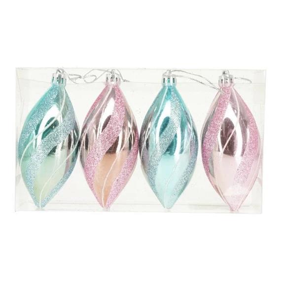 Božićni ukrasi duguljasti, sa šljokicama