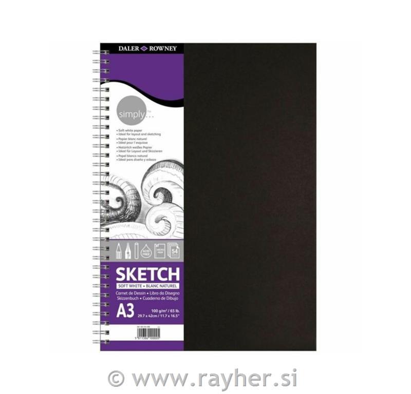 Simply Sketch spirala A3 Soft White, 100g, 54 fogli