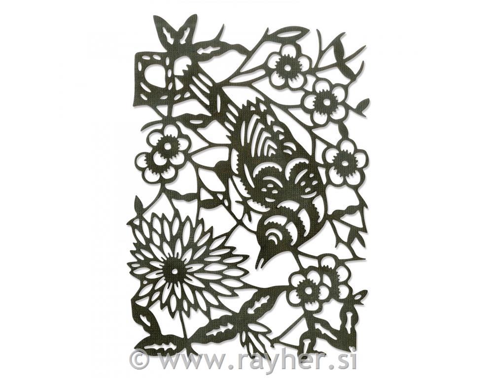 Sizzix Thinlits šablone, Ptica v cvetju by Tim Holtz