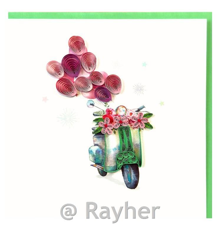 Čestitka Petit Pétales, Cvijeće i balonina skuteru+kuverta