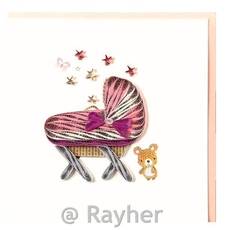 Čestitka Petit Pétales, Kolijevka, pink+kuverta