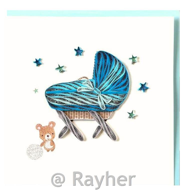 Čestitka Petit Pétales, Kolijevka, plava+kuverta