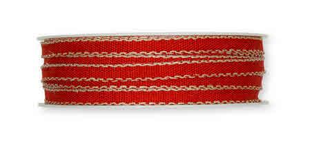 Traka, prošiveni rub, crvena, 7mm, 1m
