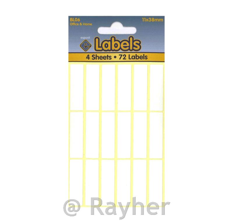 Naljepnice, bijele 11 × 38 mm, 72 naljepnice, 4 lista