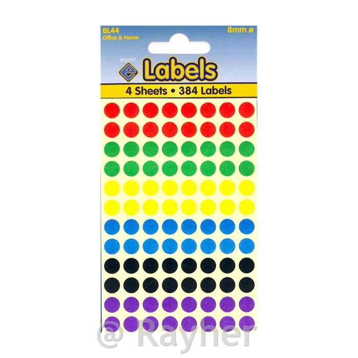 Naljepnice, obojene točkice, 384 točkice, 4 lista