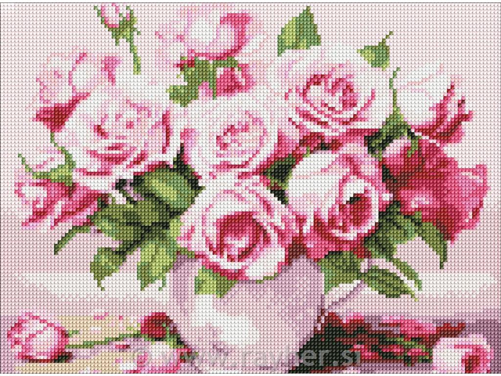 Diamantni mozaik, Pink roses, 30x40 cm