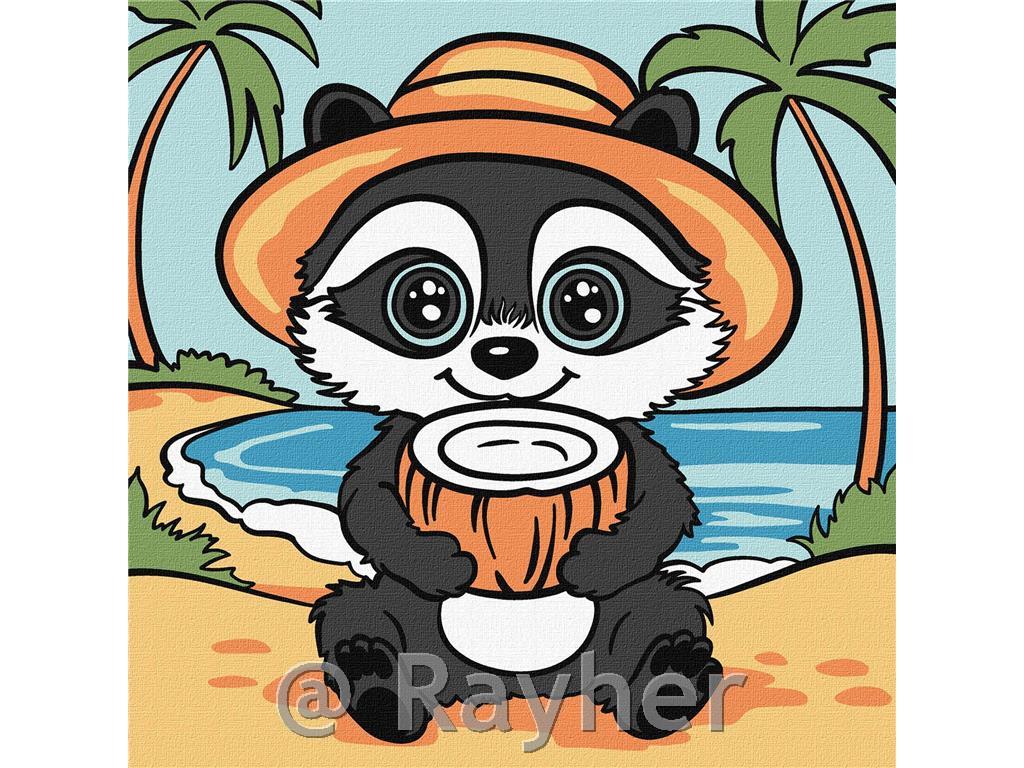 Slikanje po brojevima, Raccoon and coconut, 25x25 cm