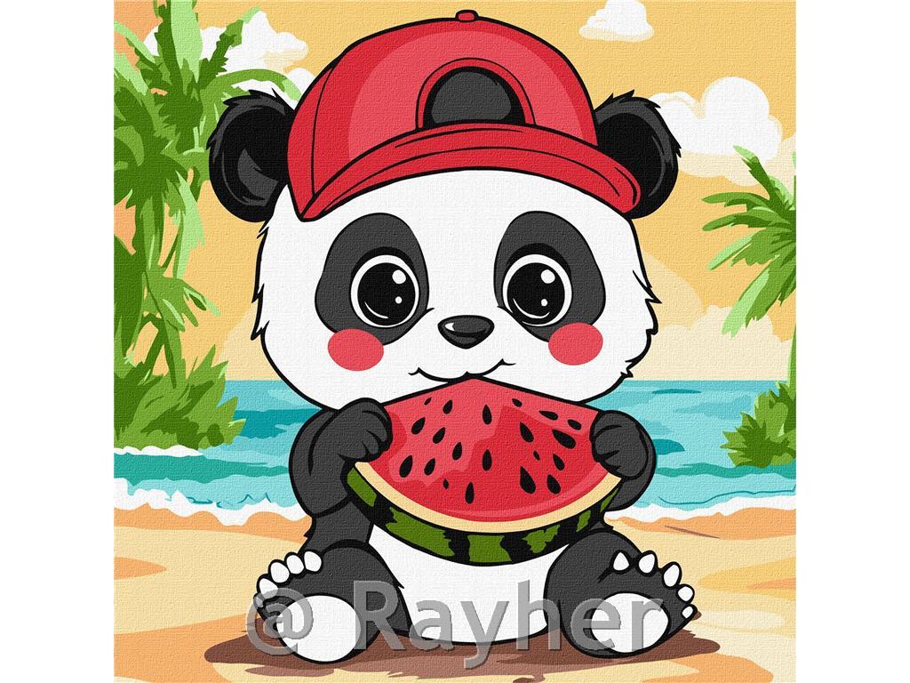 Slikanje po brojevima, Summer. Panda with a watermelon, 25x25 cm
