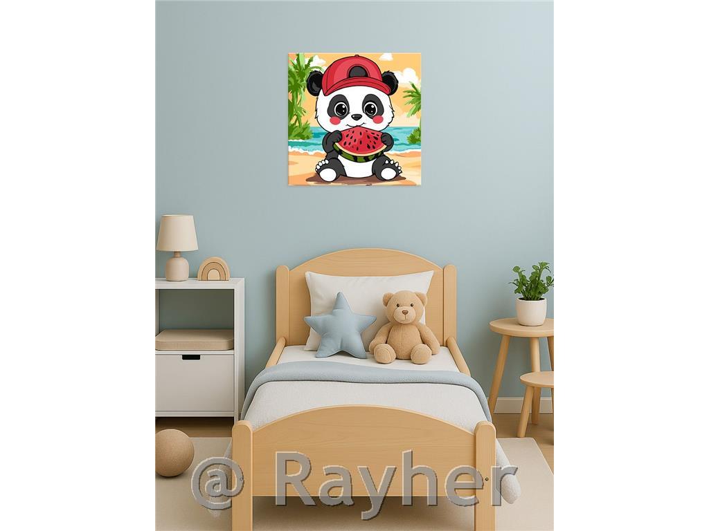 Slikanje po brojevima, Summer. Panda with a watermelon, 25x25 cm