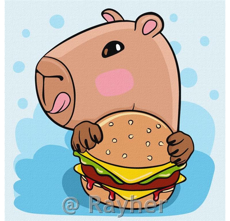 Slikanje po brojevima, Capybara and burger, 30x30 cm