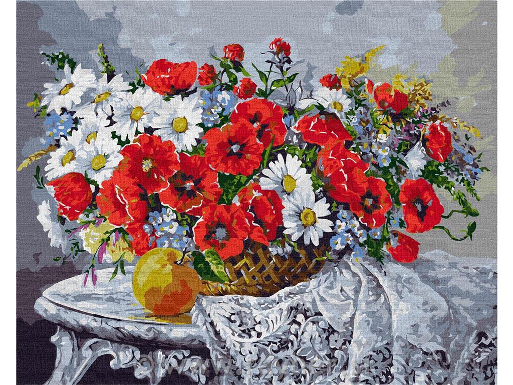 Slikanje po brojevima,Poppies and dasies, 40x50 cm