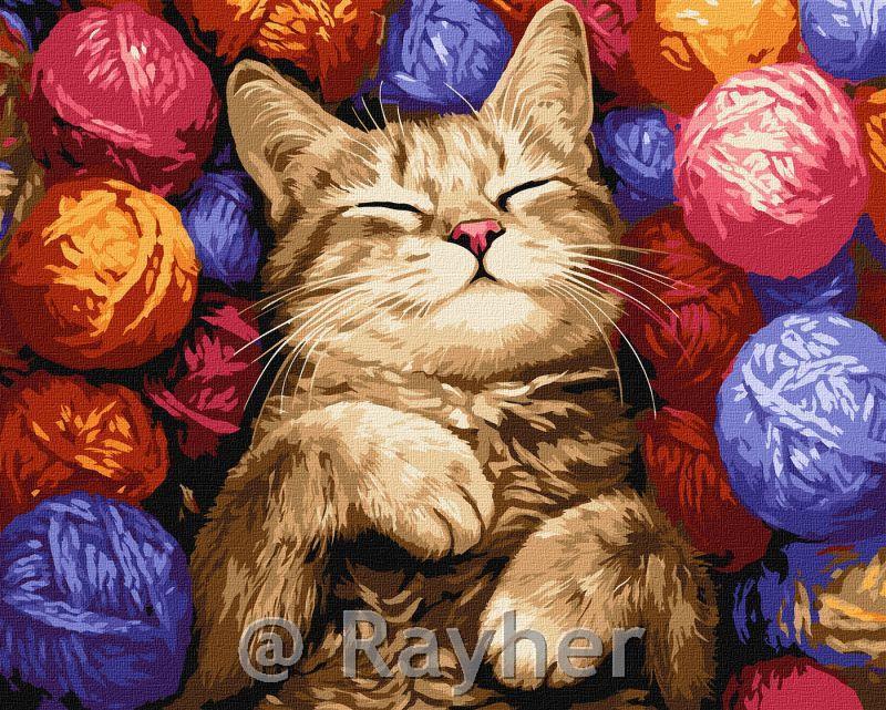 Slikanje po brojevima, The cat in the balls, 40x50 cm