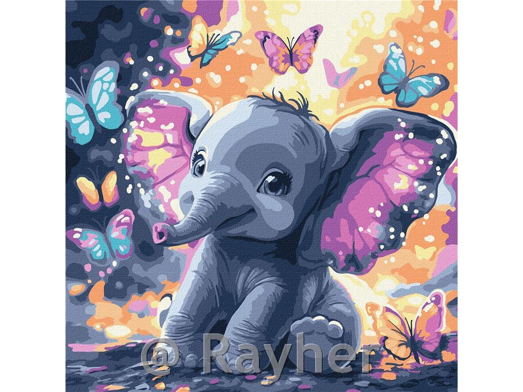 Slikanje po brojevima, A carefree elephant, s metalnim bojama, 30x30 cm