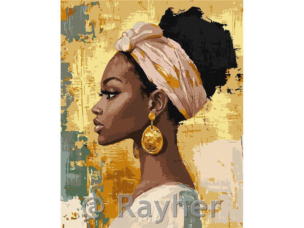 Slikanje po brojevima, Beauty with golden earrings, s metalnim bojama, 40x50