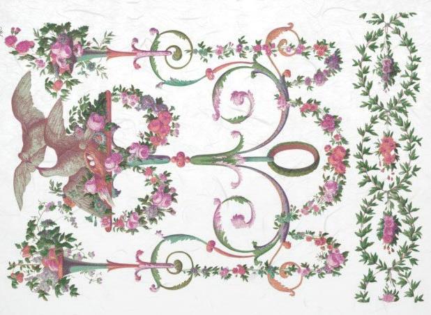 DECOUPAGE PAPIR RIŽIN A4, CVJETNE GIRLANDE
