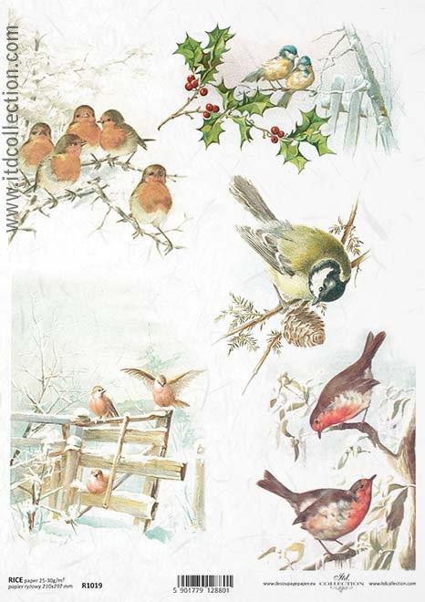 DECOUPAGE PAPIR RIŽIN A4, PTICA&ZIMA